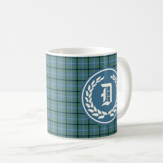 Mug Douglas Clan Bleu clair Ancien Tartan Monogramme (Devant droit)