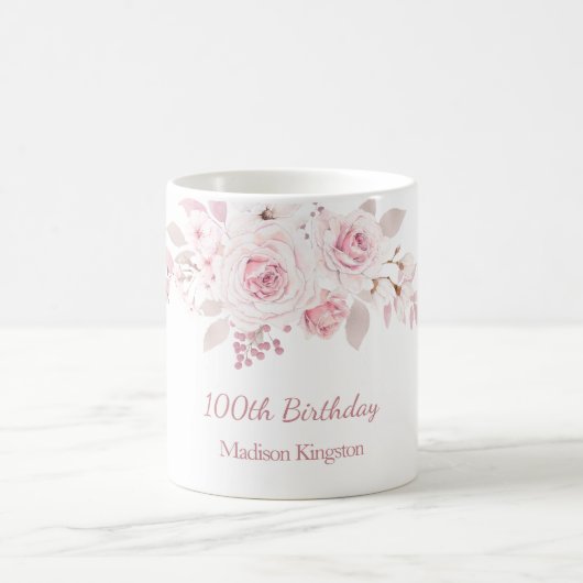 Mug Doux Blush rose floral 100e fête d'anniversaire ca (Centre)