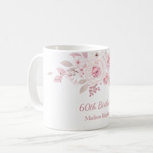 Mug Doux Blush rose Floral 60e anniversaire de fête ca (Devant gauche)