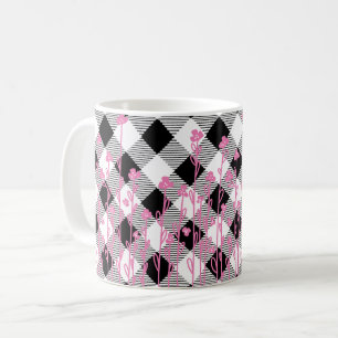 Mug Doux fleur sauvage rose mignon doodé noir blanc pl
