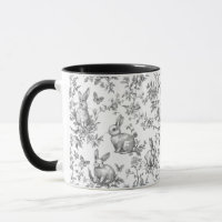 Doux Lapins Noir Toile de Jouy Française