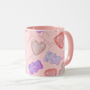 Mug Doux rose violet Motif de l'ours et du coeur