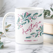 Mug Douze Naissance Fleur Nom personnalisé Houx