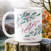 Mug Douze Naissance Fleur Nom personnalisé Houx