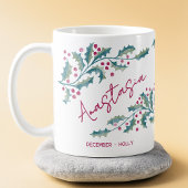 Mug Douze Naissance Fleur Nom personnalisé Houx