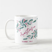 Mug Douze Naissance Fleur Nom personnalisé Houx (Gauche)