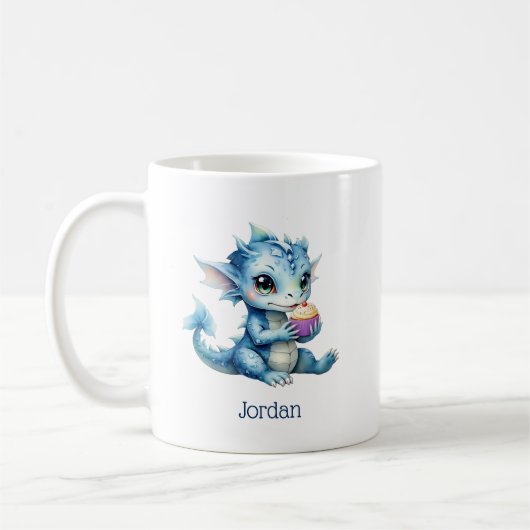 Mug Dragon Bébé Bleu Mange un Cupcake (Gauche)