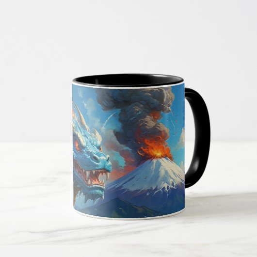 Mug Dragon bleu chinois et volcan (Devant droit)