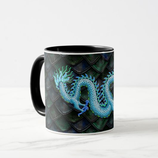 Mug Dragon bleu sur les échelles vertes (Devant gauche)