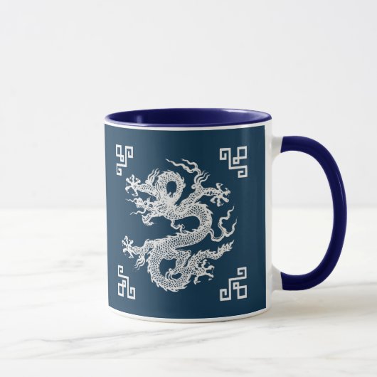 Mug Dragon chinois vintage en blanc (Droite)