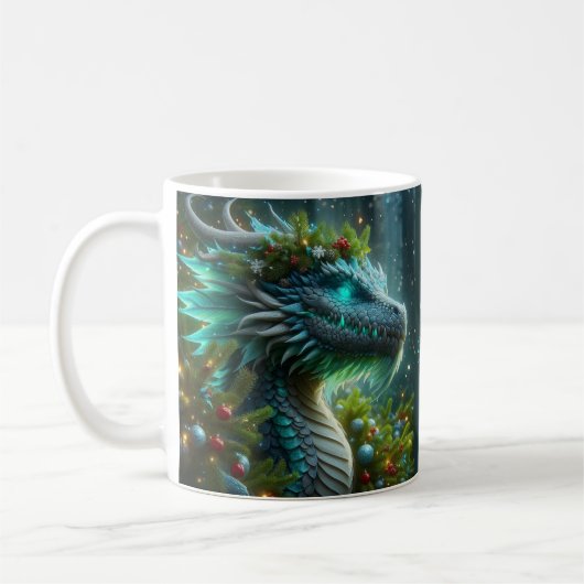 Mug Dragon de Noël Turquoise Magique (Gauche)