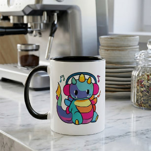 Mug Dragon heureux avec des écouteurs en train d'écout