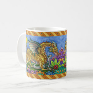 MUG DRAGON MÉDIÉVAL & JEUNE, JARDIN D'ART FOLK COLORÉ