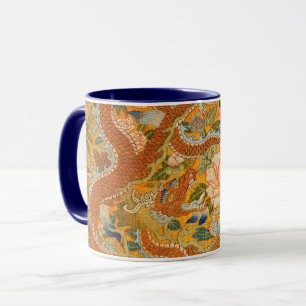 Mug DRAGON PARMI LES PÉONIES, FLEURS, Floral FEUILLE V
