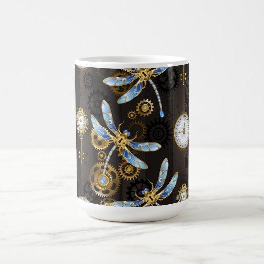 Mug Dragonflies de Steampunk sur arrière - plan rayé b (Centre)
