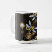 Mug Dragonflies de Steampunk sur arrière - plan rayé b (Devant gauche)