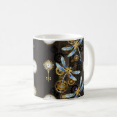 Mug Dragonflies de Steampunk sur arrière - plan rayé b (Devant droit)