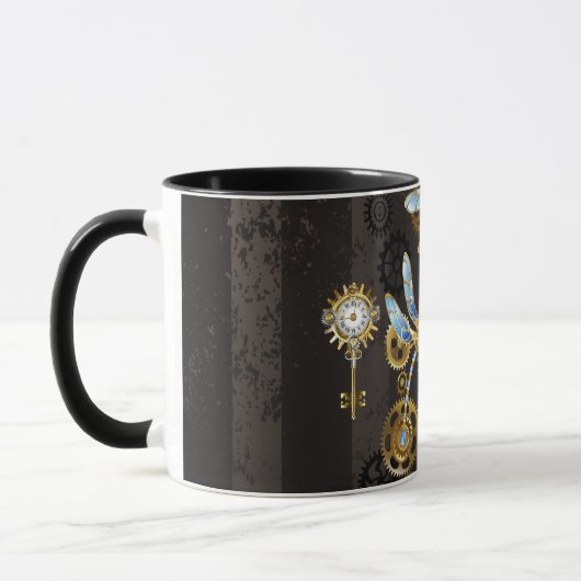 Mug Dragonflies de Steampunk sur arrière - plan rayé b (Gauche)