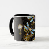 Mug Dragonflies de Steampunk sur arrière - plan rayé b (Devant gauche)