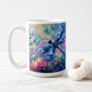 Mug Dragonfly Abstraite lunaire Floral Turquoise Rose