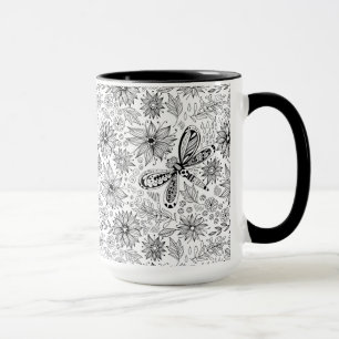 Mug Dragonfly et doodle de fleurs