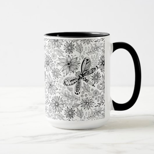 Mug Dragonfly et doodle de fleurs (Droite)