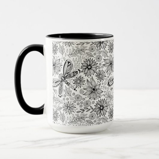Mug Dragonfly et doodle de fleurs (Gauche)