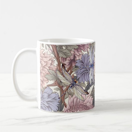 Mug Dragonfly Peony Pink Light Purple French Floral (Gauche)