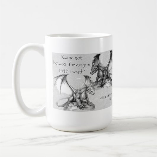 Mug Dragons avec King Lear citation gris, noir, blanc (Gauche)