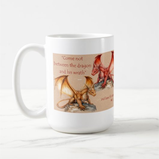 Mug Dragons avec King Lear citation rouge, or, blanc M (Gauche)