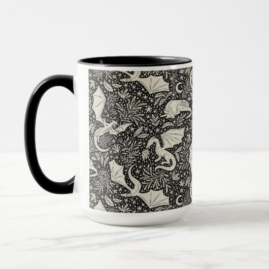 Mug Dragons lunaires dans la nuit - crème sur noir (Gauche)