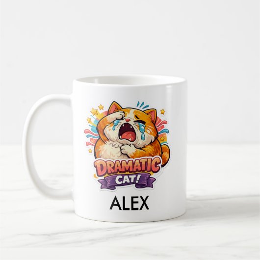 Mug Dramatic Cat Funny Crying Cartoon Art Reaction (Gauche)