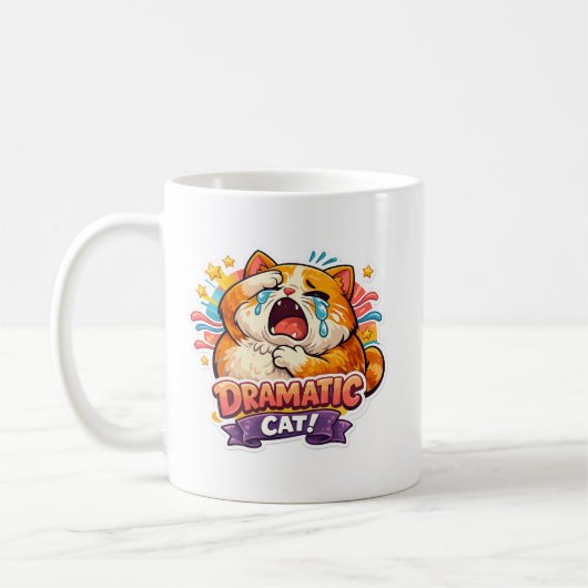 Mug Dramatic Cat Funny Crying Cartoon Art Reaction (Gauche)