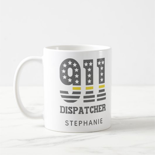 Mug Drapeau 911 personnalisé Dispatcher USA Ligne jaun (Gauche)