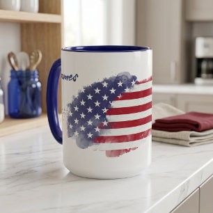 Mug Drapeau américain aquarelle personnalisé 4 juillet