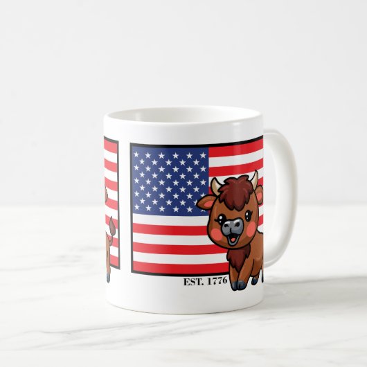 Mug Drapeau américain avec Bison EST 1776 (Devant droit)