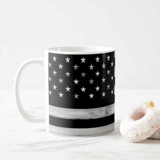 Mug Drapeau américain Bois rustique Noir Blanc Patriot (Avec donut)
