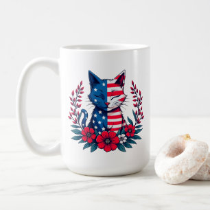 Mug Drapeau américain chat mignon et Fleurs rouges Pat