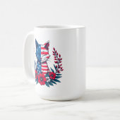 Mug Drapeau américain chat mignon et Fleurs rouges Pat (Devant gauche)