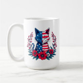 Mug Drapeau américain chat mignon et Fleurs rouges Pat (Gauche)