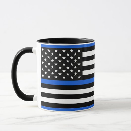 Mug Drapeau américain de la ligne bleue mince (Gauche)