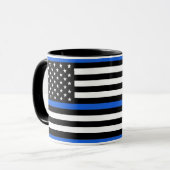 Mug Drapeau américain de la ligne bleue mince (Devant gauche)