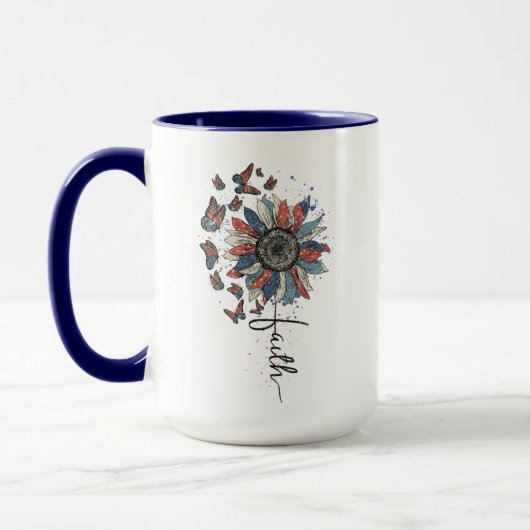 Mug Drapeau américain de tournesol et papillon (Gauche)