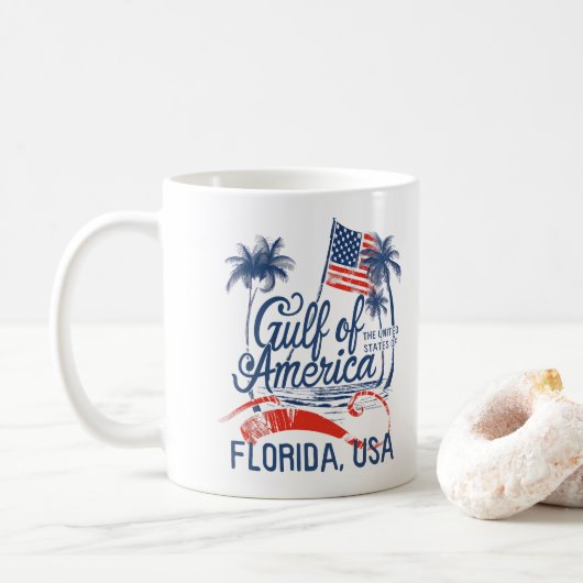 Mug Drapeau américain du golfe des États-Unis 2025 Flo (Avec donut)