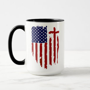 Mug drapeau américain en détresse avec croix rouge