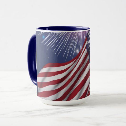 Mug Drapeau américain & Feux d'artifice (Devant gauche)