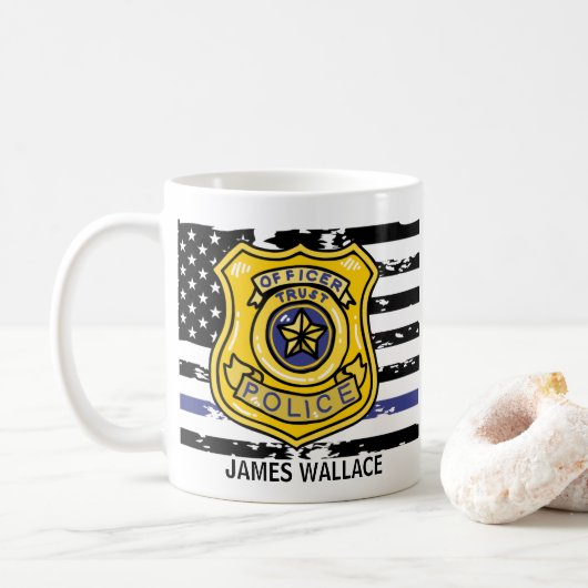 Mug Drapeau américain | Officier de police Gold Shield (Avec donut)