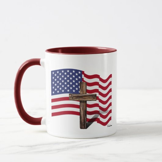 Mug Drapeau américain qui flotte et croix robuste (Gauche)