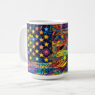 Mug Drapeau américain rétro des années 60 Art psychédé