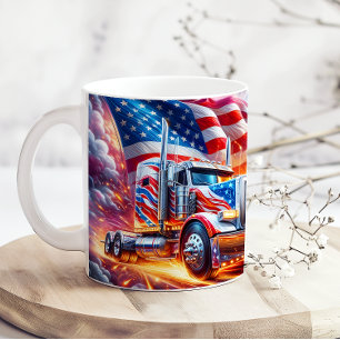 Mug Drapeau Américain Rouge Blanc Bleu Camion 18 Roues